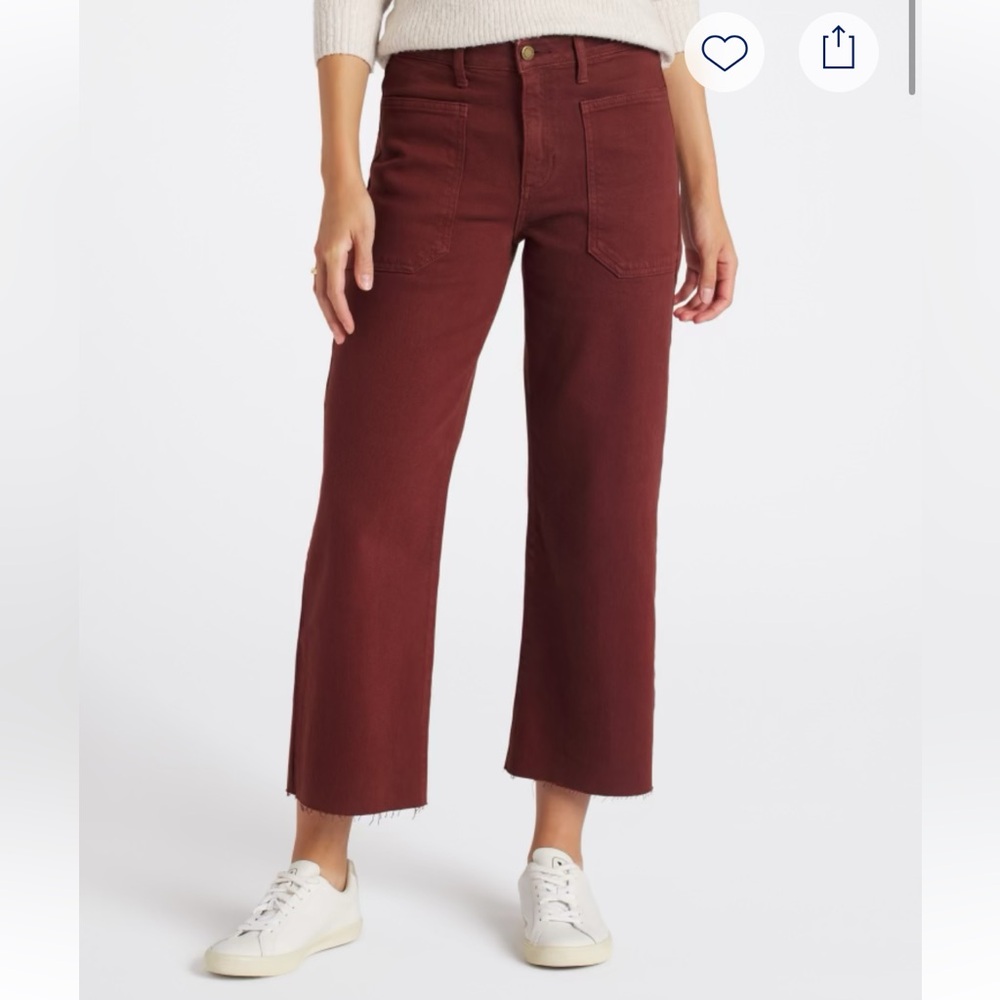 Just USA Burgundy High-Rise Patch Pocket Wide Leg Jeans